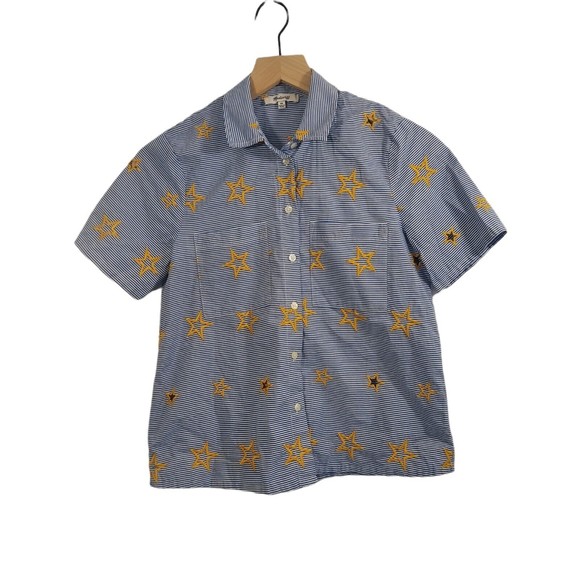 Madewell Star Embroidered Button up Striped Shirt Women's XS - Picture 3 of 8